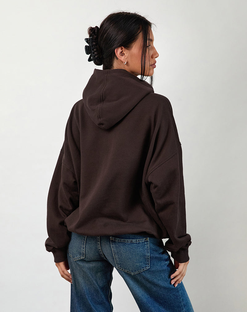Afbeelding van Oversized Hoodie in Bittere Chocolade met Overthinker Print