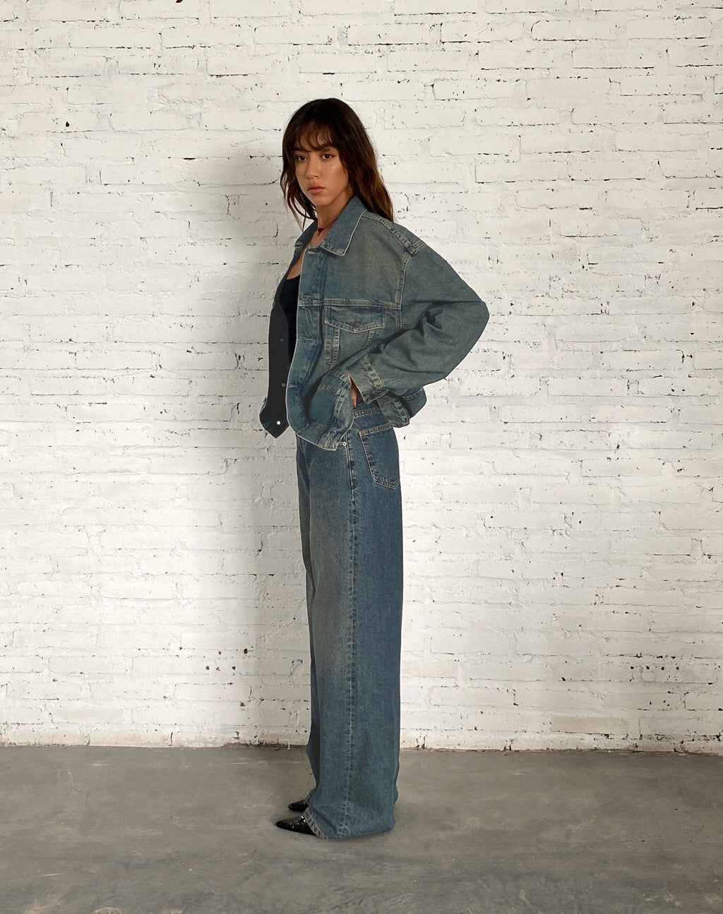 Oversized denim jas in bruin blauw Acid