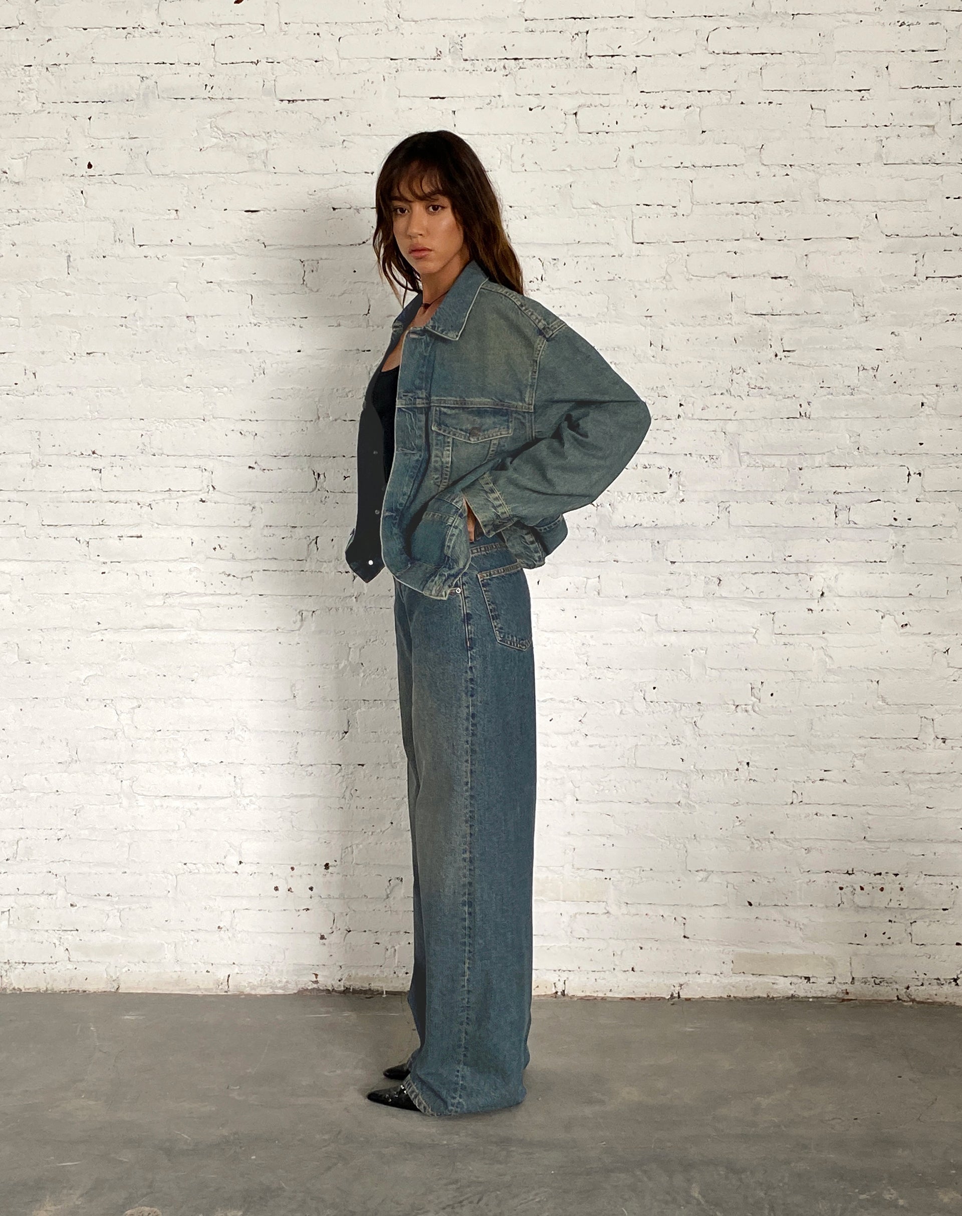 Afbeelding van Oversized Denim Jacket in Bruin Blauw Acid