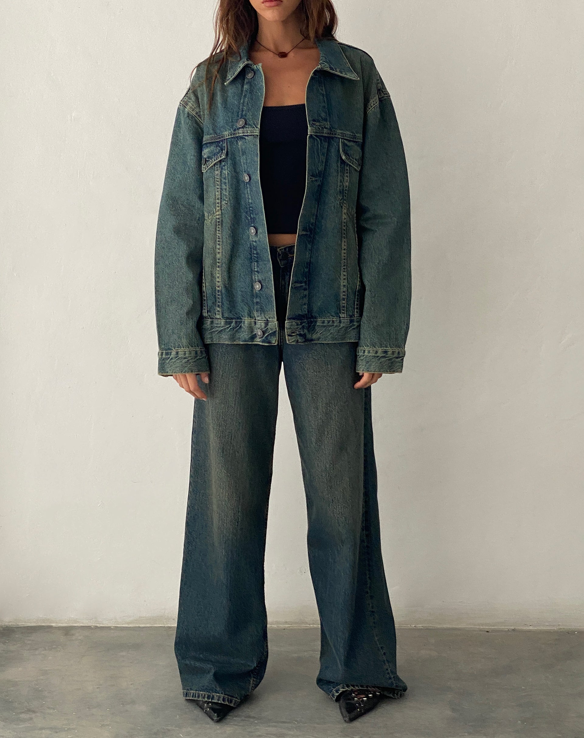 Afbeelding van Oversized Denim Jacket in Bruin Blauw Acid