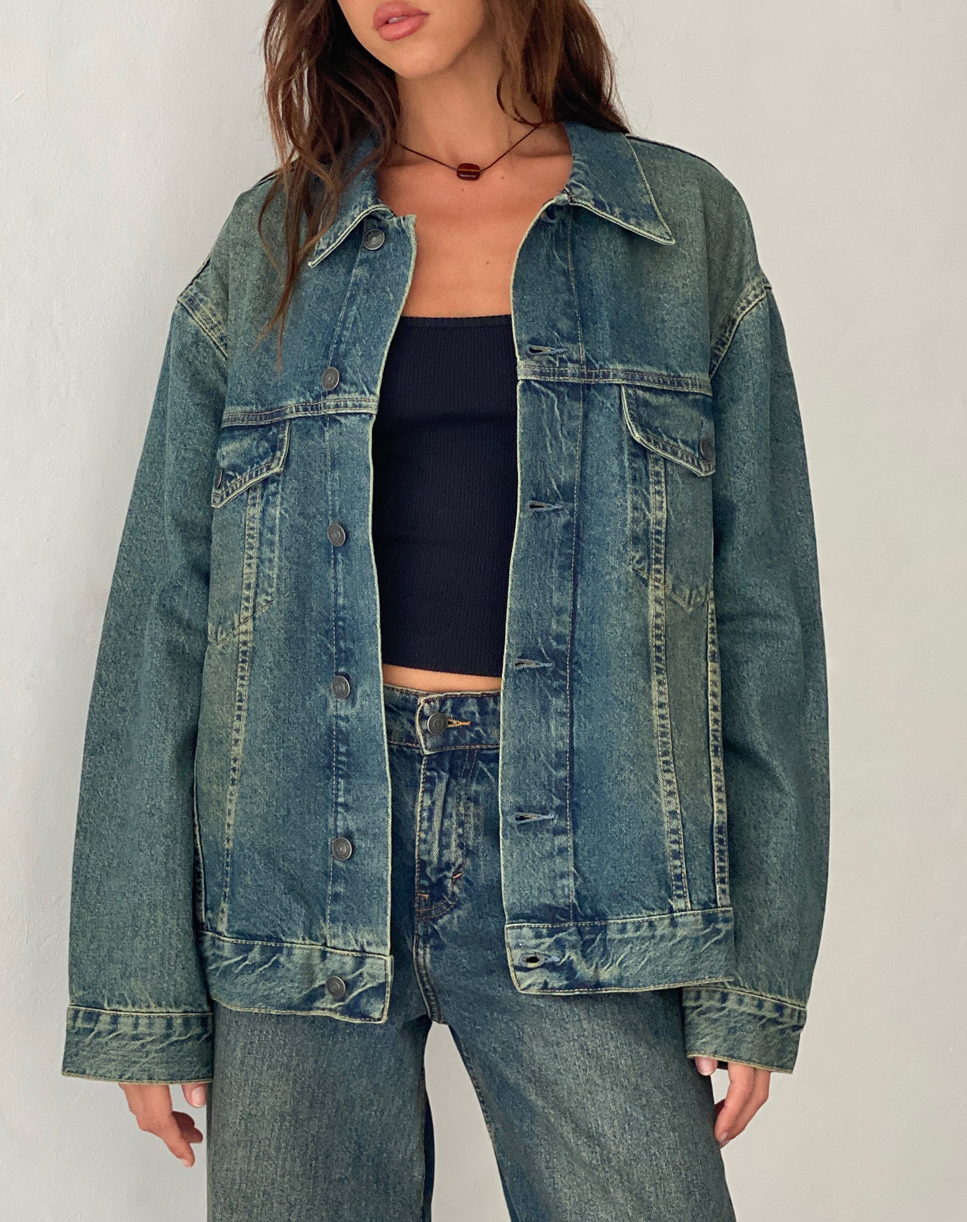 Afbeelding van Oversized Denim Jacket in Bruin Blauw Acid
