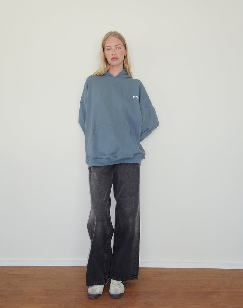 Afbeelding van Oversized Hoodle in Blue Mirage met wit 'MOTEL' borduursel