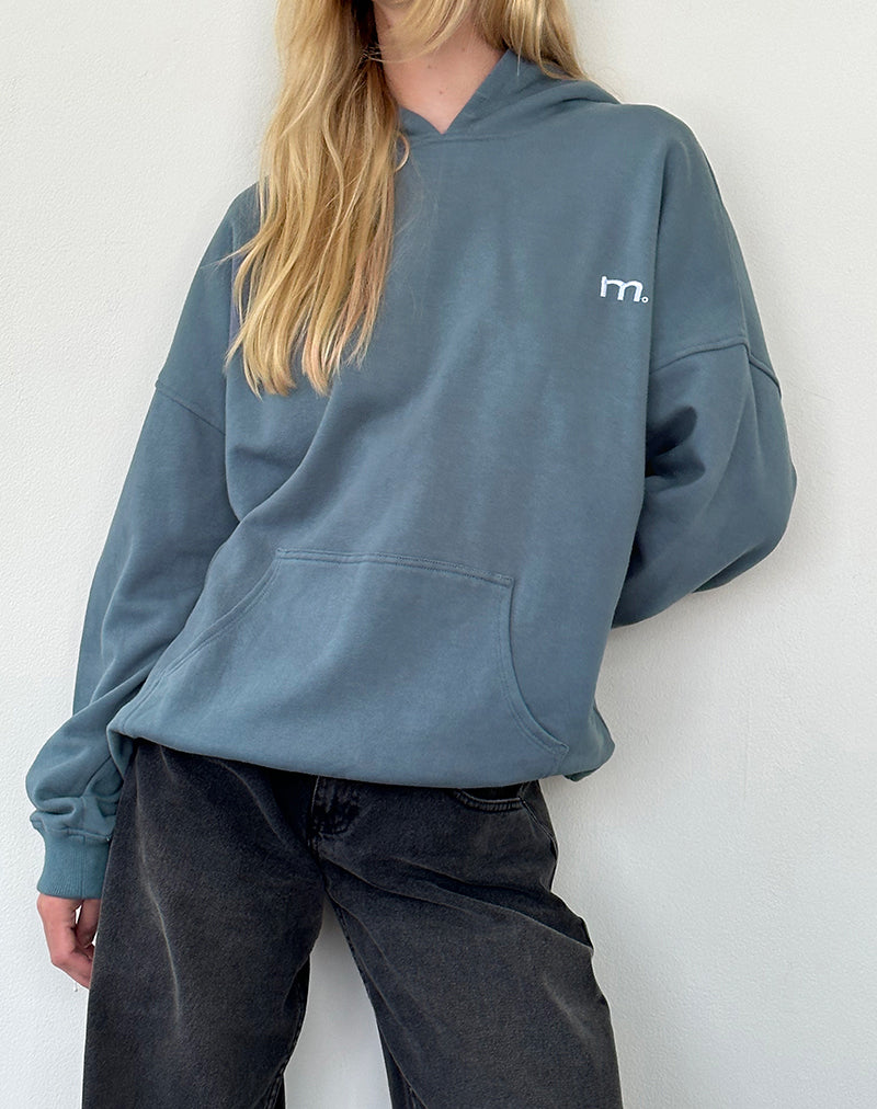 Oversized Hoodie in Blue Mirage met wit 'MOTEL' borduursel
