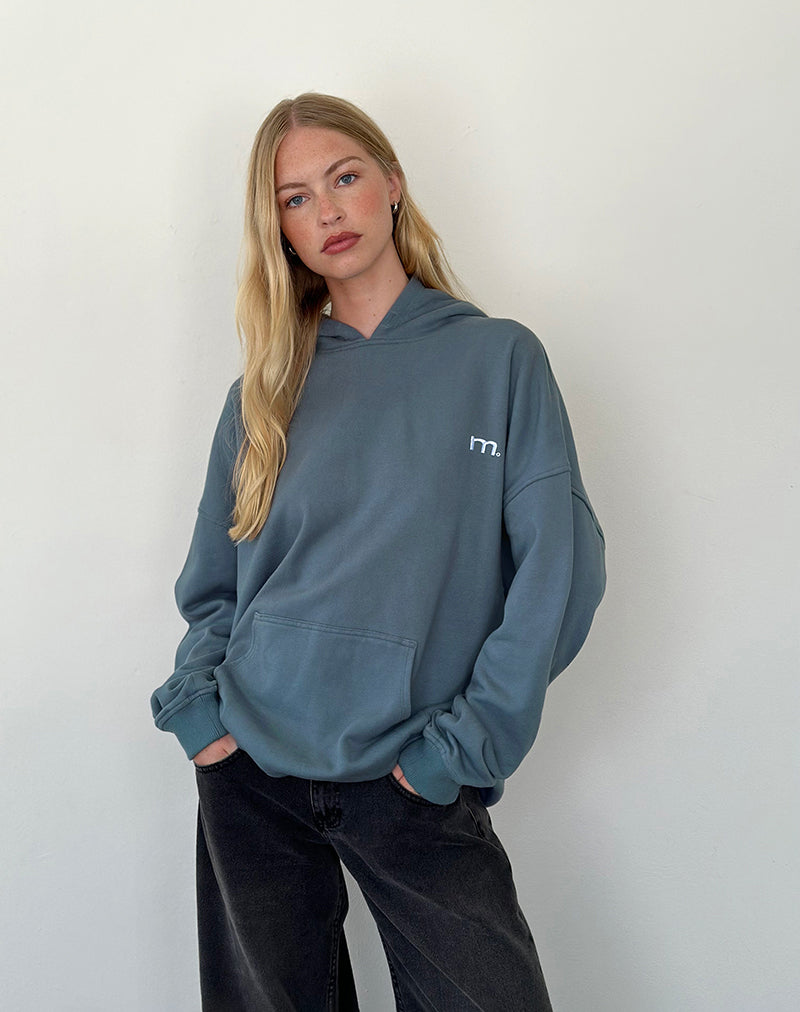 Afbeelding van Oversized Hoodle in Blue Mirage met wit 'MOTEL' borduursel