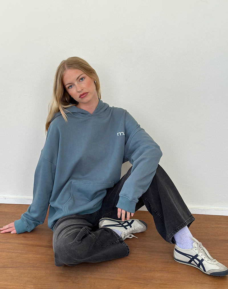 Oversized Hoodie in Blue Mirage met wit 'MOTEL' borduursel