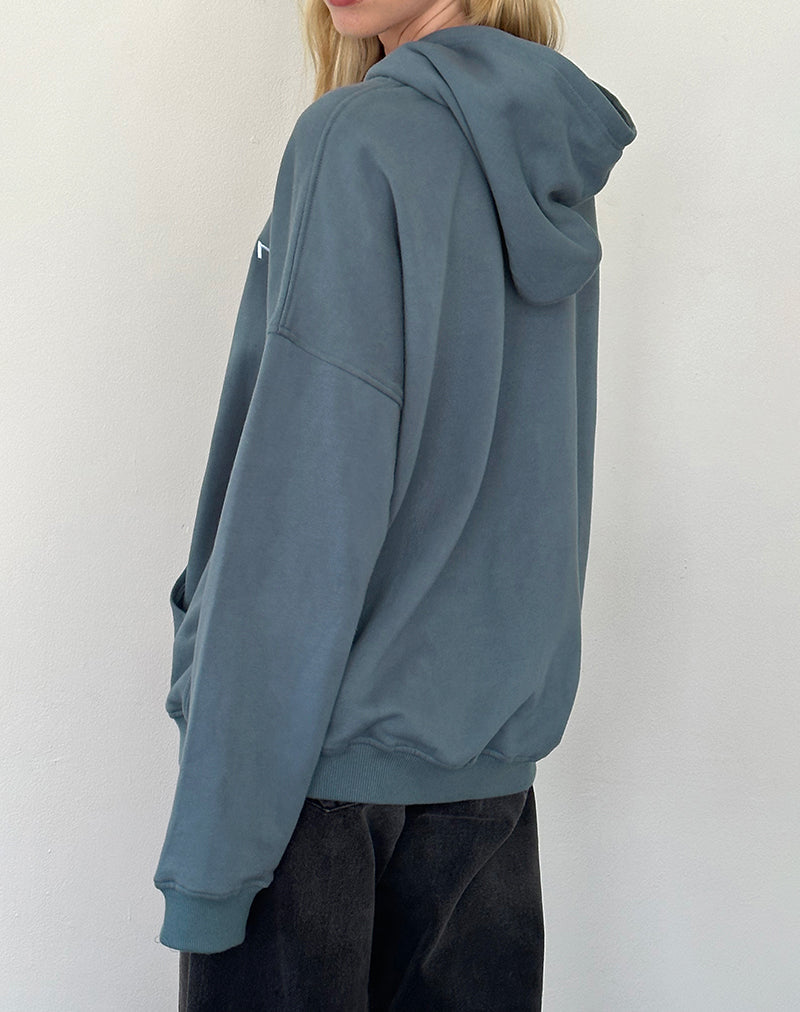 Afbeelding van Oversized Hoodle in Blue Mirage met wit 'MOTEL' borduursel