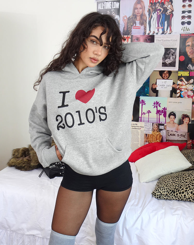Oversized Hoodie in Grijs Marl met I Love 2010's print