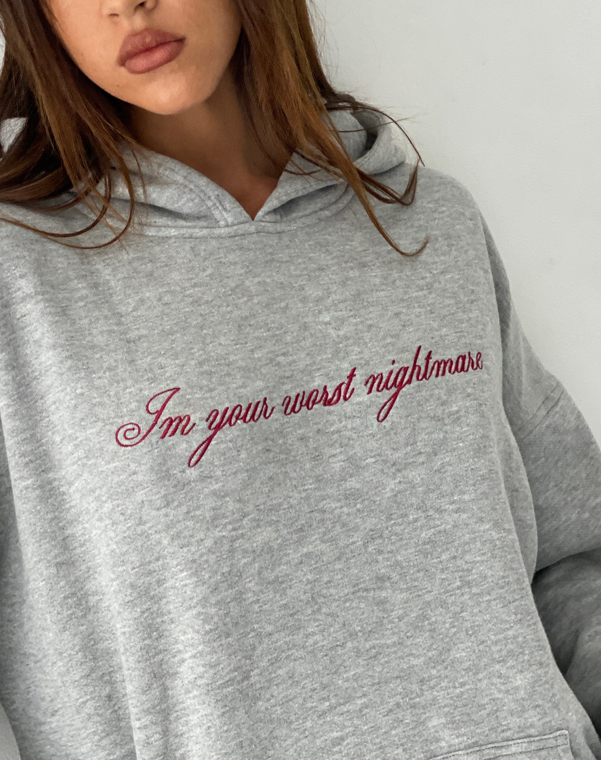 Afbeelding van Oversized Hoodie in Grijs Marl met Worst Nightmare Graphic