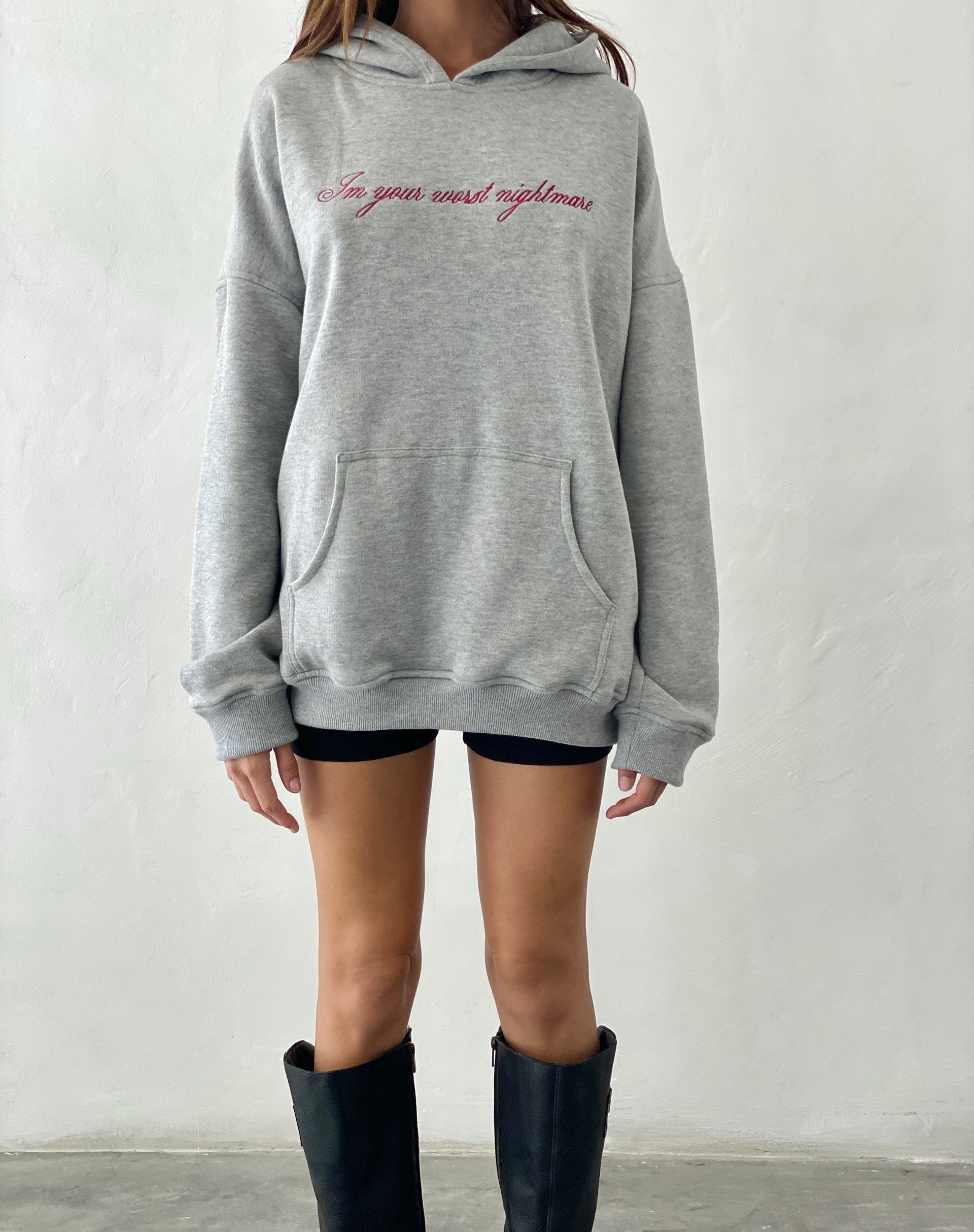 Afbeelding van Oversized Hoodie in Grijs Marl met Worst Nightmare Graphic