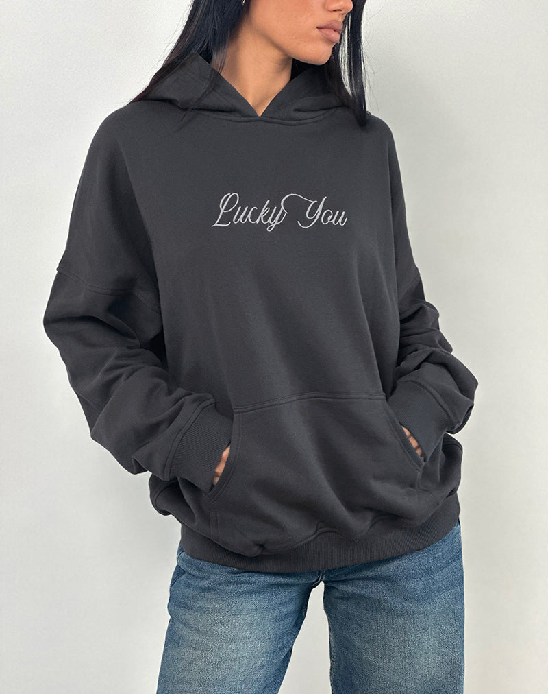 Oversized Hoodie in Ocean Storm met Lucky You-grafiek
