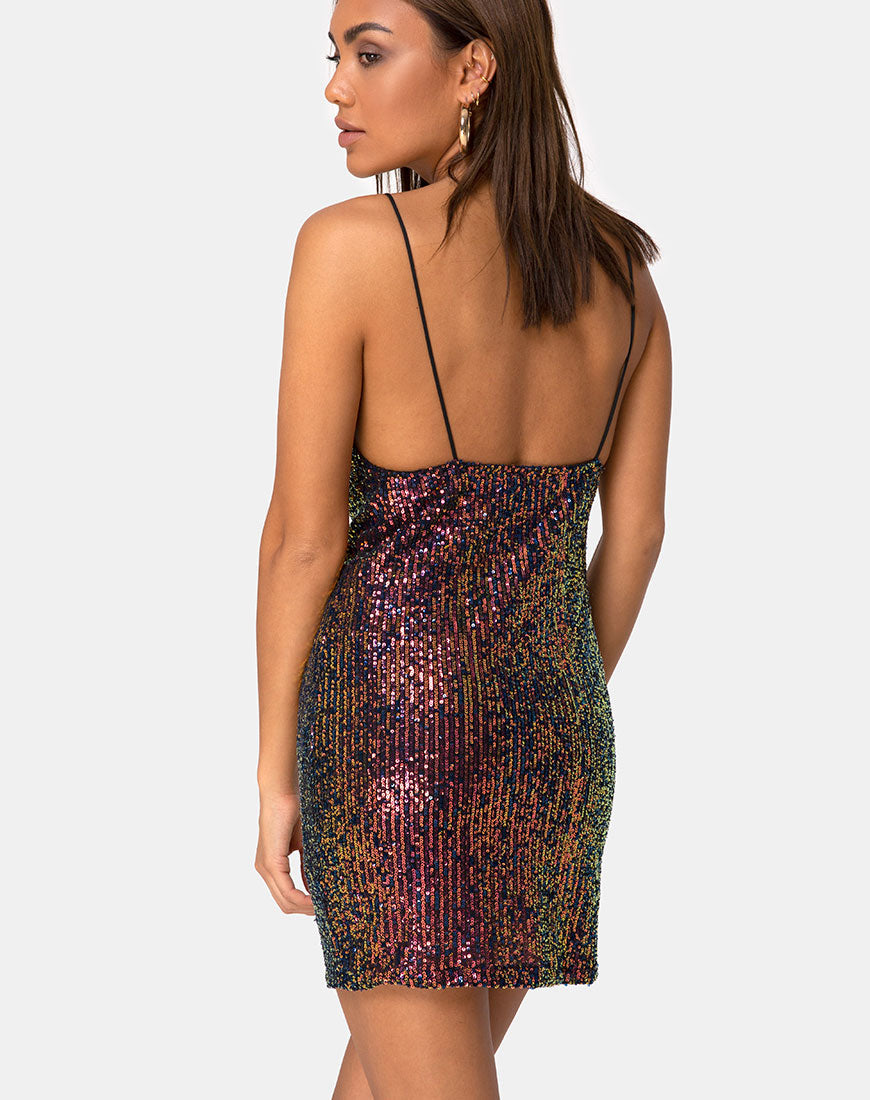 Afbeelding van Paiva Jurk in Drape Net Pailletten Iridescent Bourgondië