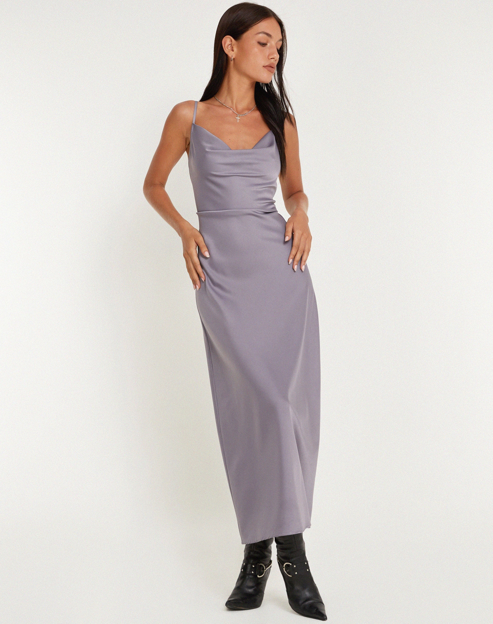 BEELD VAN Palasha Midaxi Dress in Satin Grey Ridge