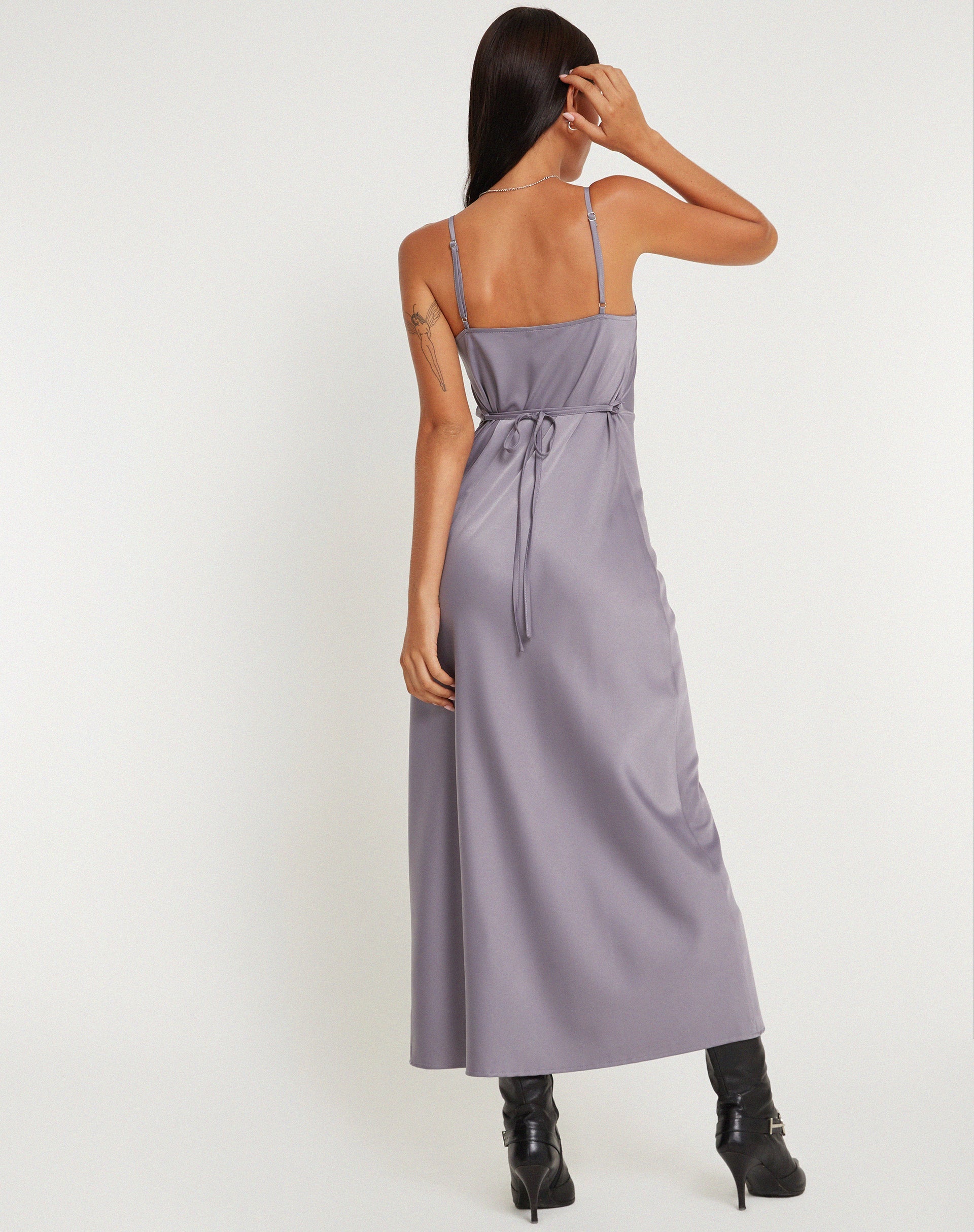 BEELD VAN Palasha Midaxi Dress in Satin Grey Ridge