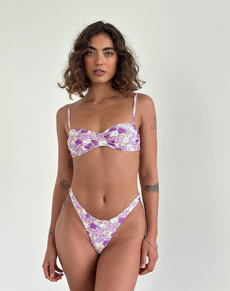 Farida Bikinibroekje in Helder Bloemig Oranje en Paars