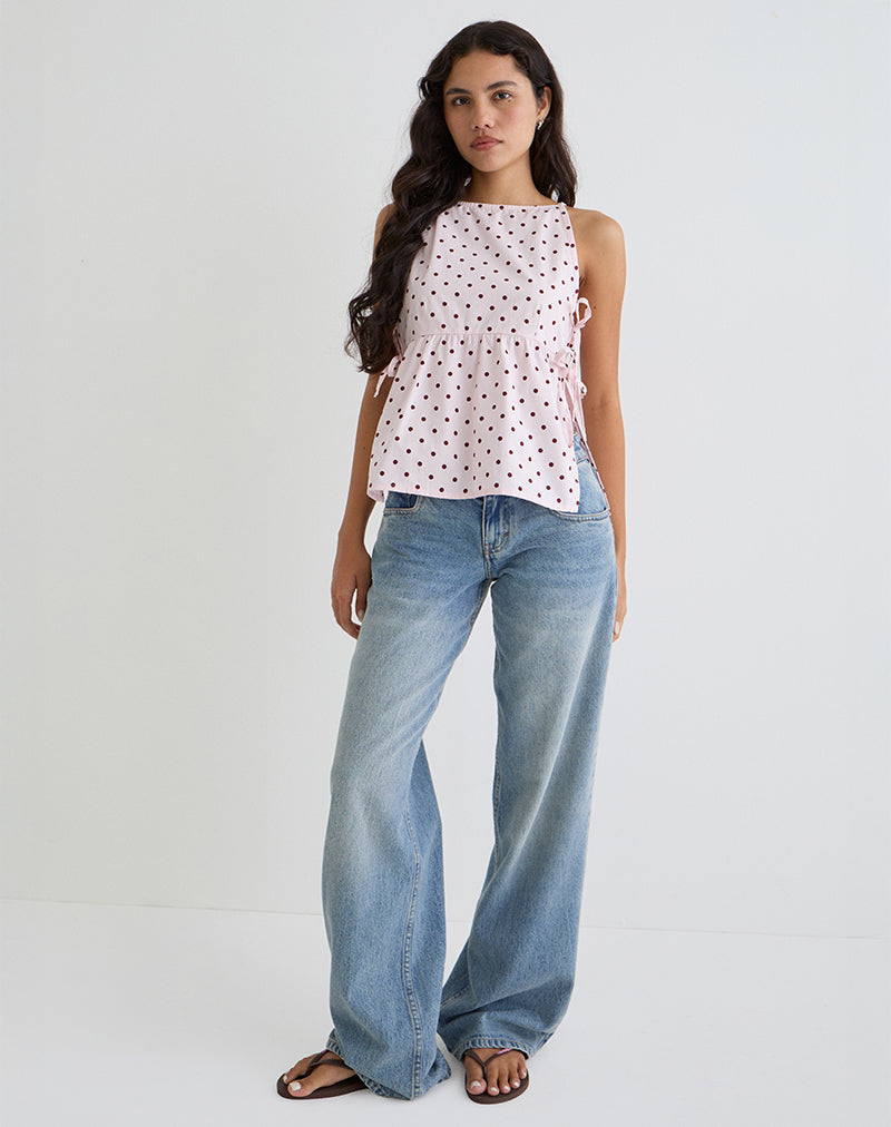 Afbeelding van Palsi Top met Stropdas in Roze met Medium Polka Rood