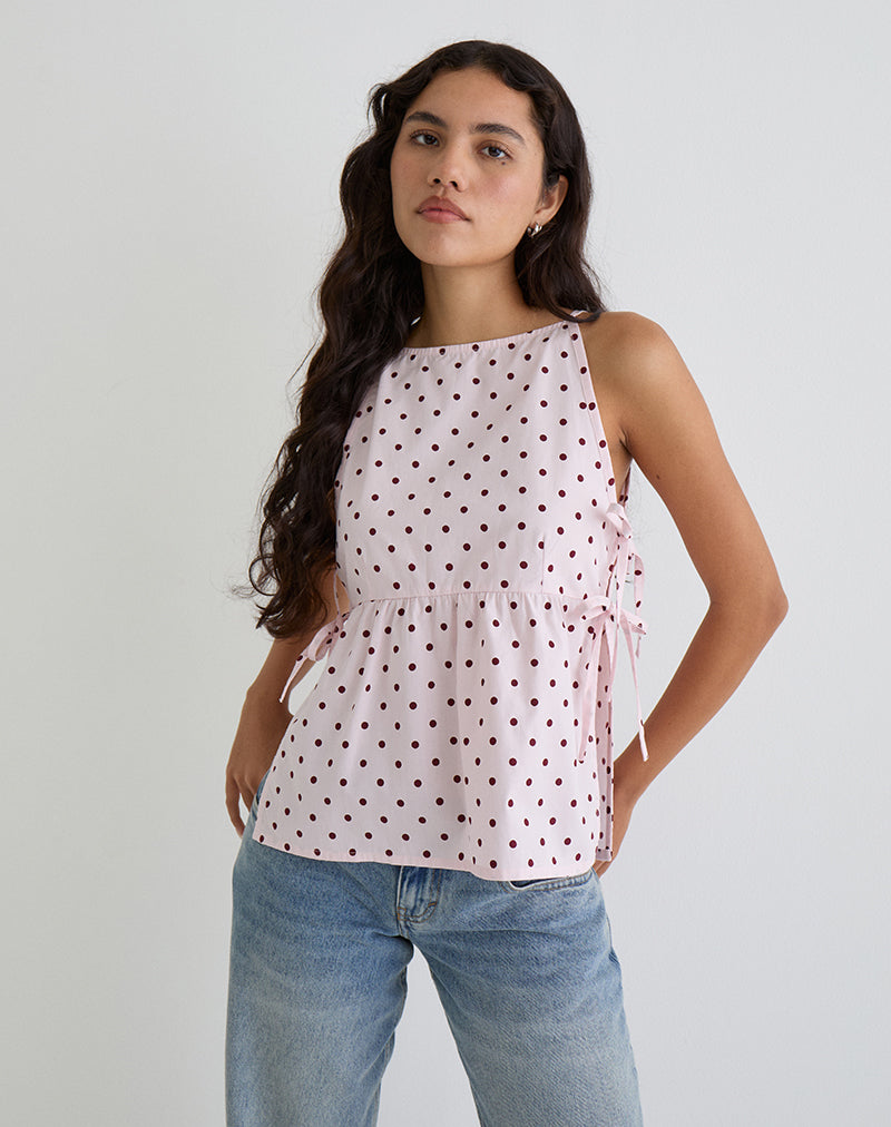 Afbeelding van Palsi Top met Stropdas in Roze met Medium Polka Rood