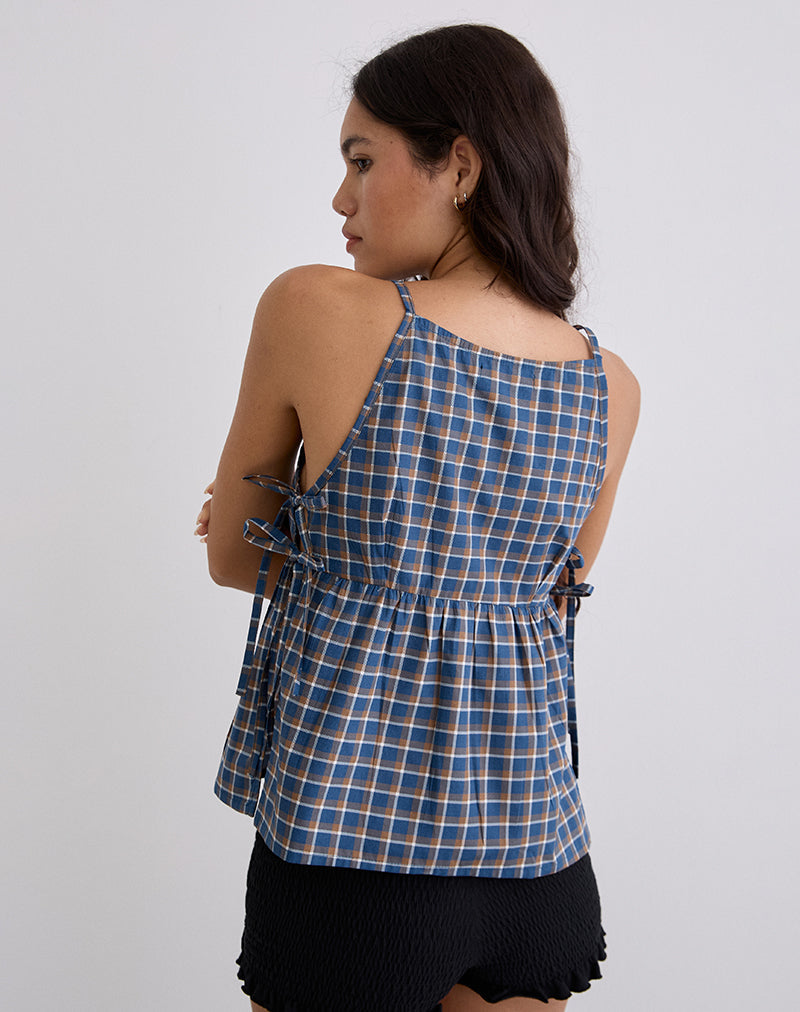 Afbeelding van Palsi top met bandjes aan de zijkant in medium geruit blauw