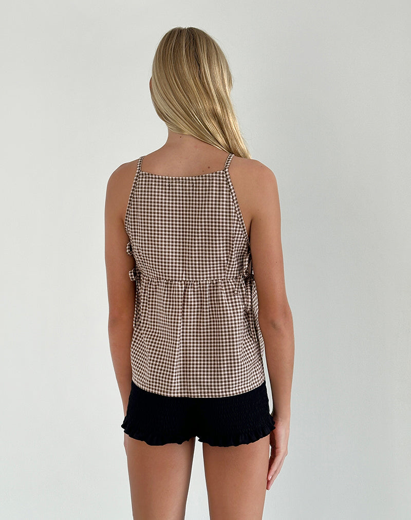 Afbeelding van Palsi Bandzijde Mouwloze Top in Bruin Mini Gingham