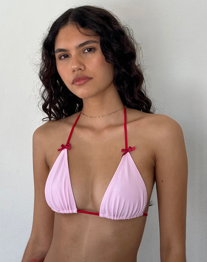 Afbeelding van Pami Bikini Top in Sakura Shimmer met rode band en strik