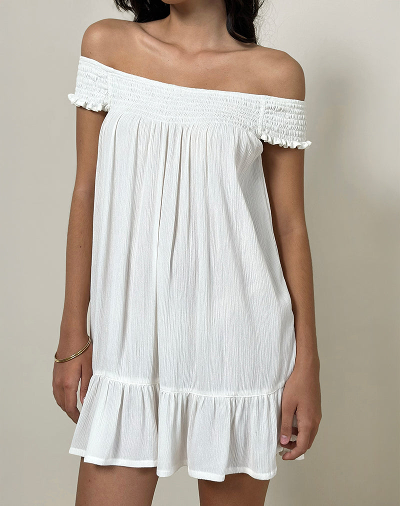 Panasi Bardot Babydoll Mini Jurk in Off White