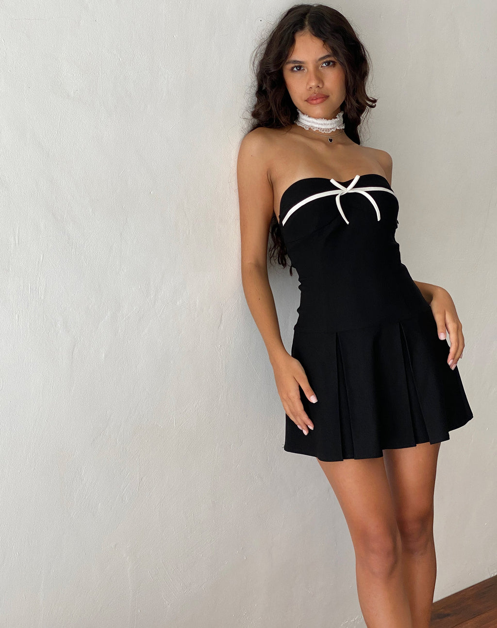 Panolia Mini jurk met striksluiting in zwart