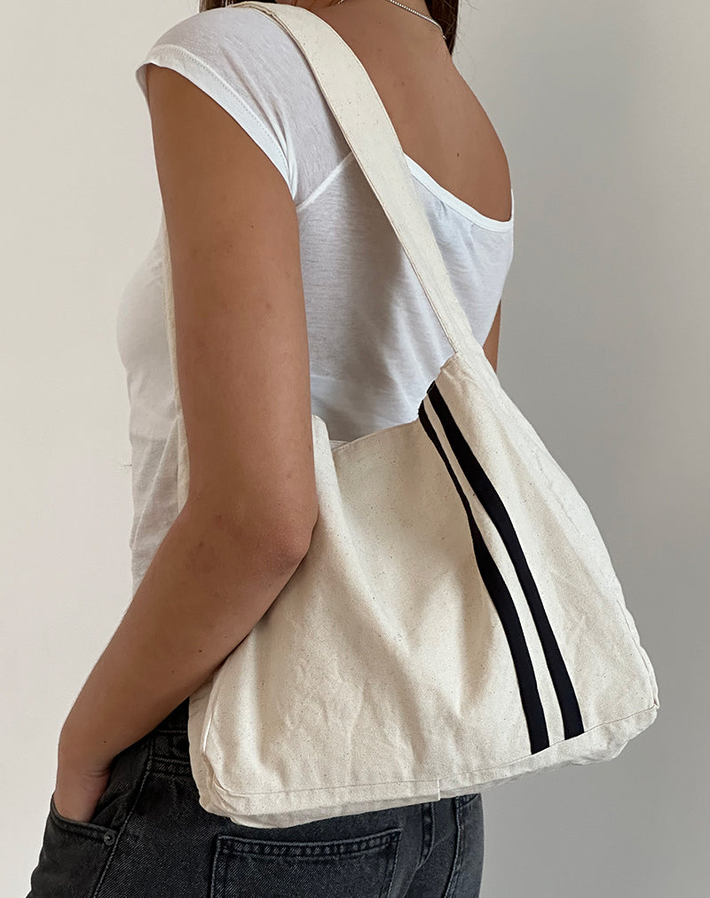 Pardi Canvas Tas in Ecru met Zwarte Streep