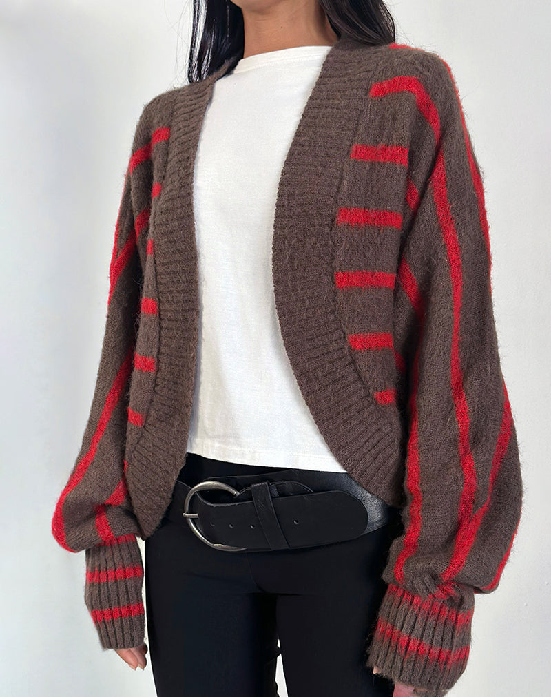 Afbeelding van Pasha Shrug vest in rood en bruin streeppatroon