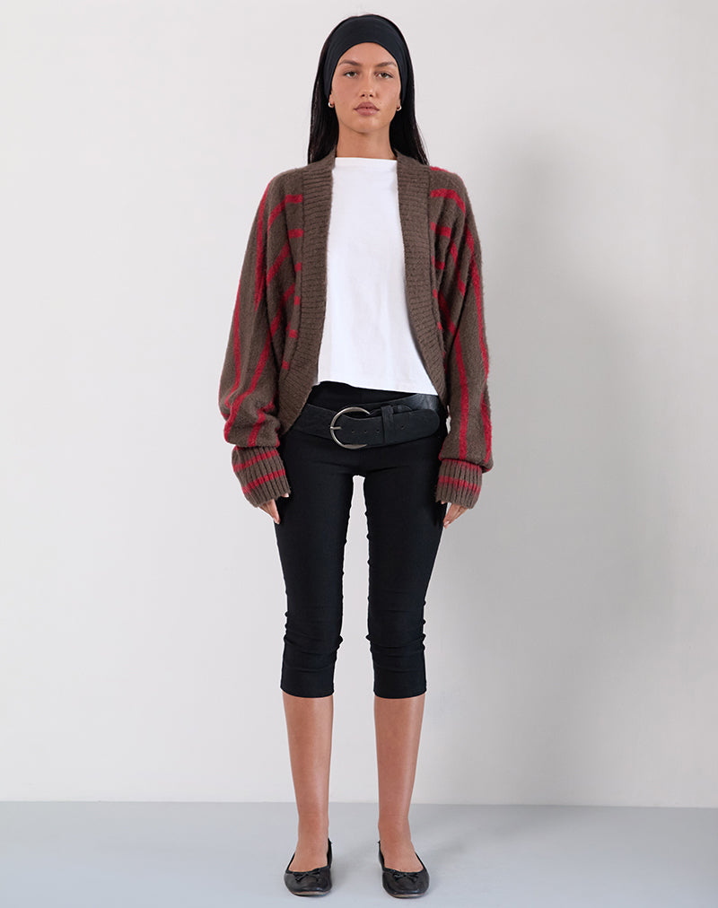 Afbeelding van Pasha Shrug vest in rood en bruin streeppatroon