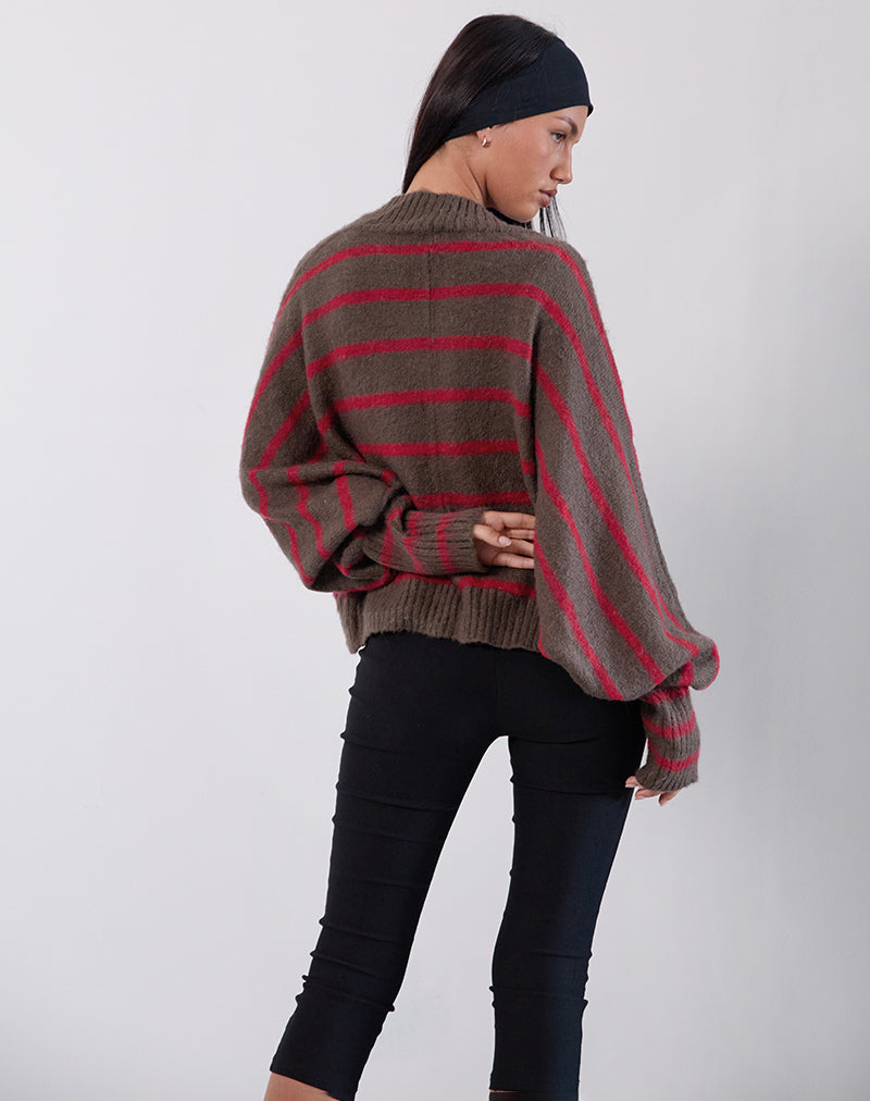 Afbeelding van Pasha Shrug vest in rood en bruin streeppatroon