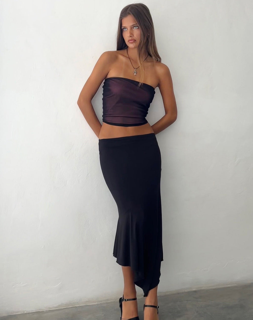 Peggy Bandeau Top in Zwart met Roze Voering