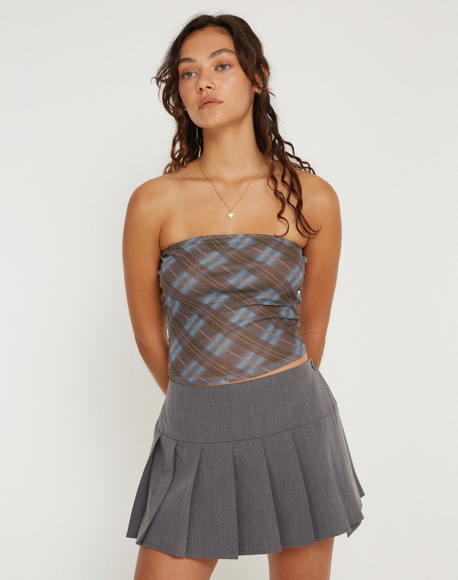 beeld van PEGGY TOP GREEN BLURRED CHECK DARK OLIVE