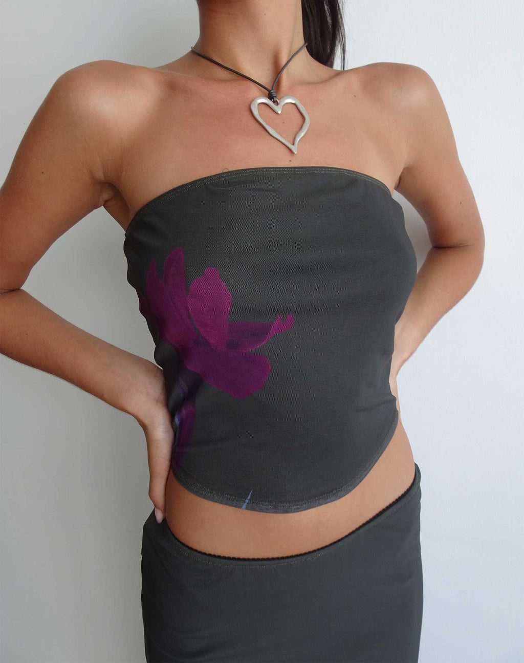 Peggy Bandeau Top in Groen met Paarse Bloemenprint