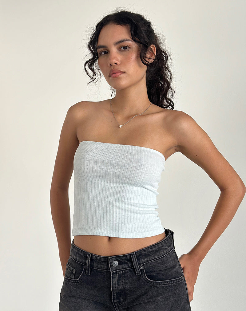 Peggy Bandeau Top in Pointelle Zachtblauw