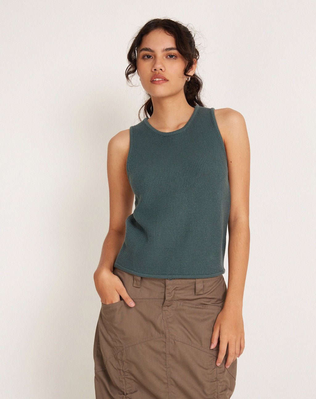 Phindi gebreid vest in Khaki