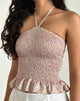 Afbeelding van Phobe Shirred Halterneck Top in 70s Prairie Girl Floral