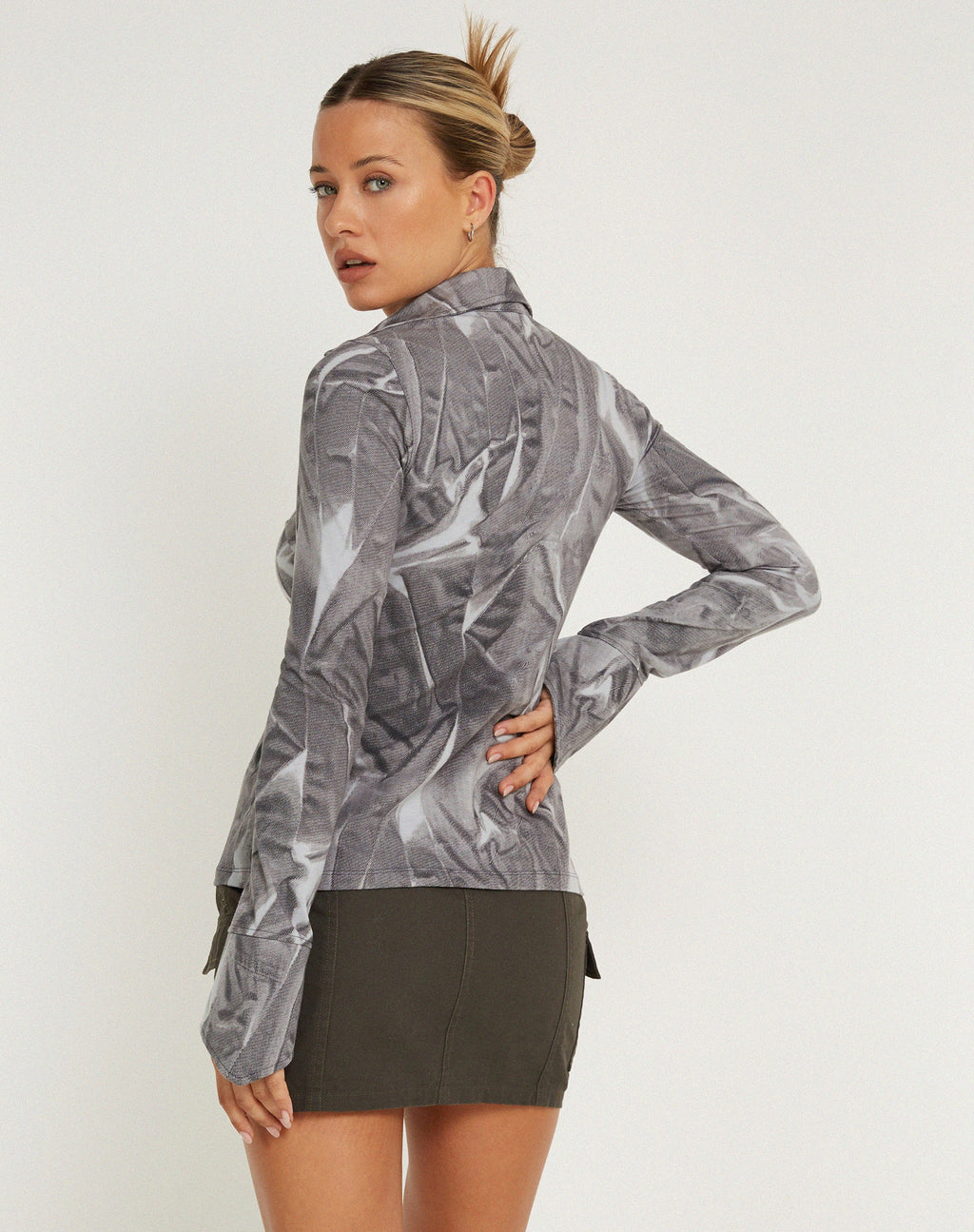 Phole Button Up overhemd in Dystopian vouw grijs