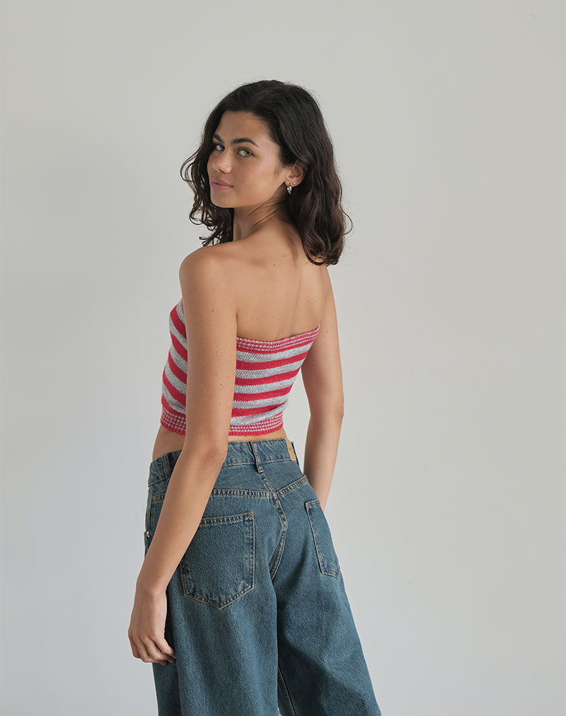 Afbeelding van Pihla Tube Top in Rood en Grijs Streep