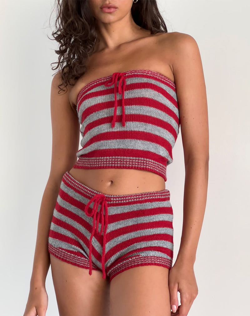 Renha hot pants in rood met grijze streep