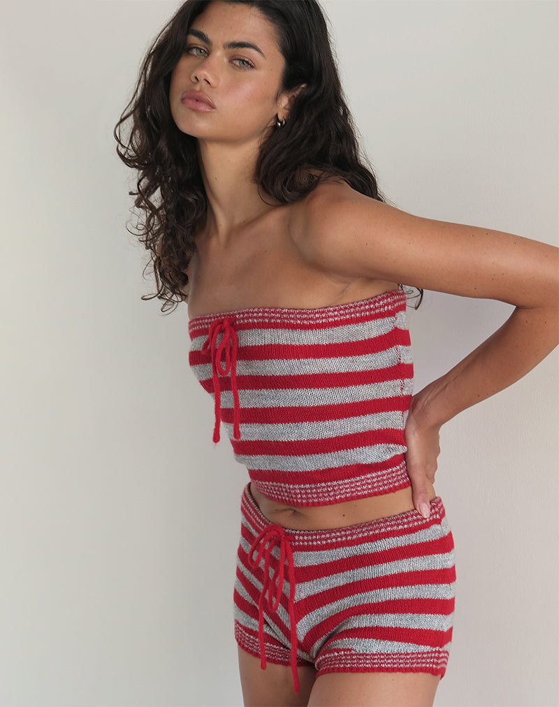 Afbeelding van Renha Hot Pants in Rood met Grijze Streep