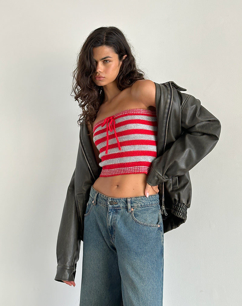 Afbeelding van Pihla Tube Top in Rood en Grijs Streep