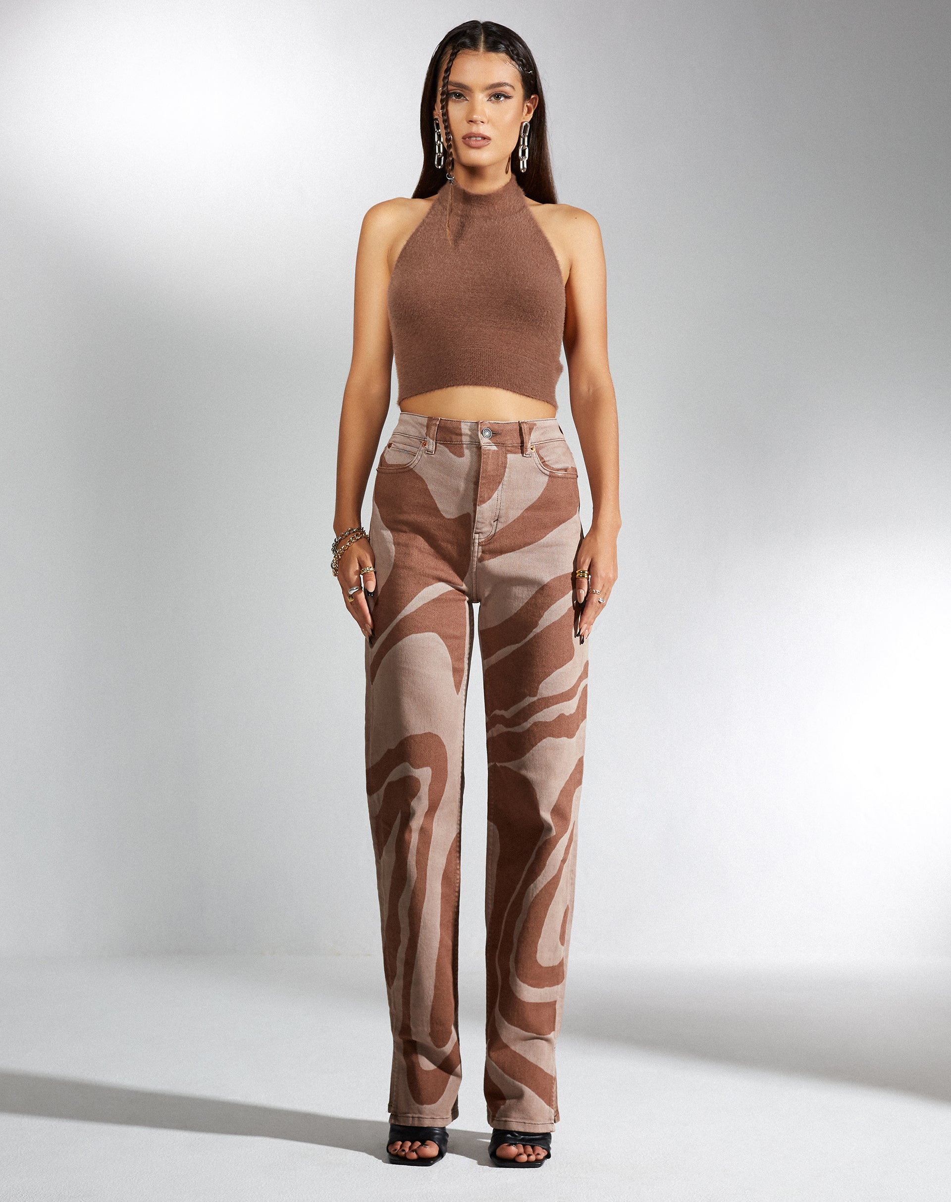 Afbeelding van MOTEL X IRIS Straight Leg Jeans in Laser Swirl Bruin