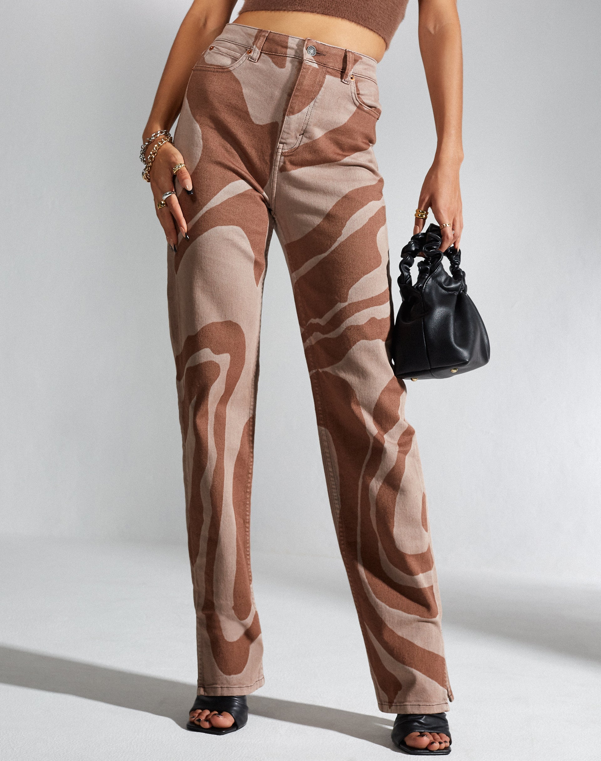 Afbeelding van MOTEL X IRIS Straight Leg Jeans in Laser Swirl Bruin