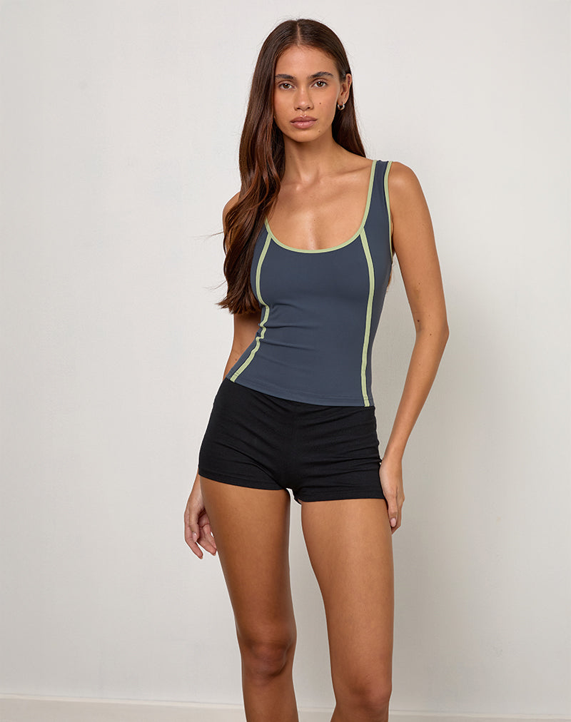Afbeelding van Pilon Vest top in Navy met Sage Binding