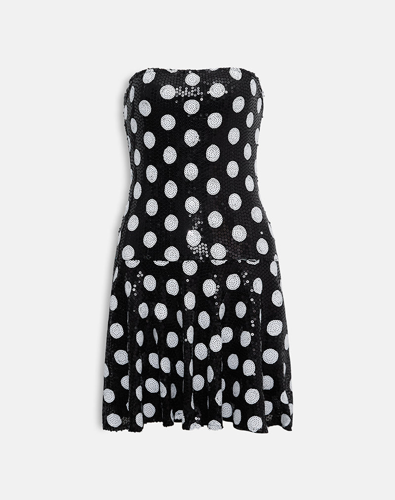 Afbeelding van Pipo Mini jurk in polka pailletten monochroom