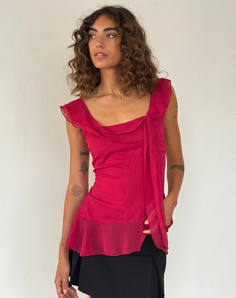 Afbeelding van Piro Ruffle Longline Top in Bourgondië