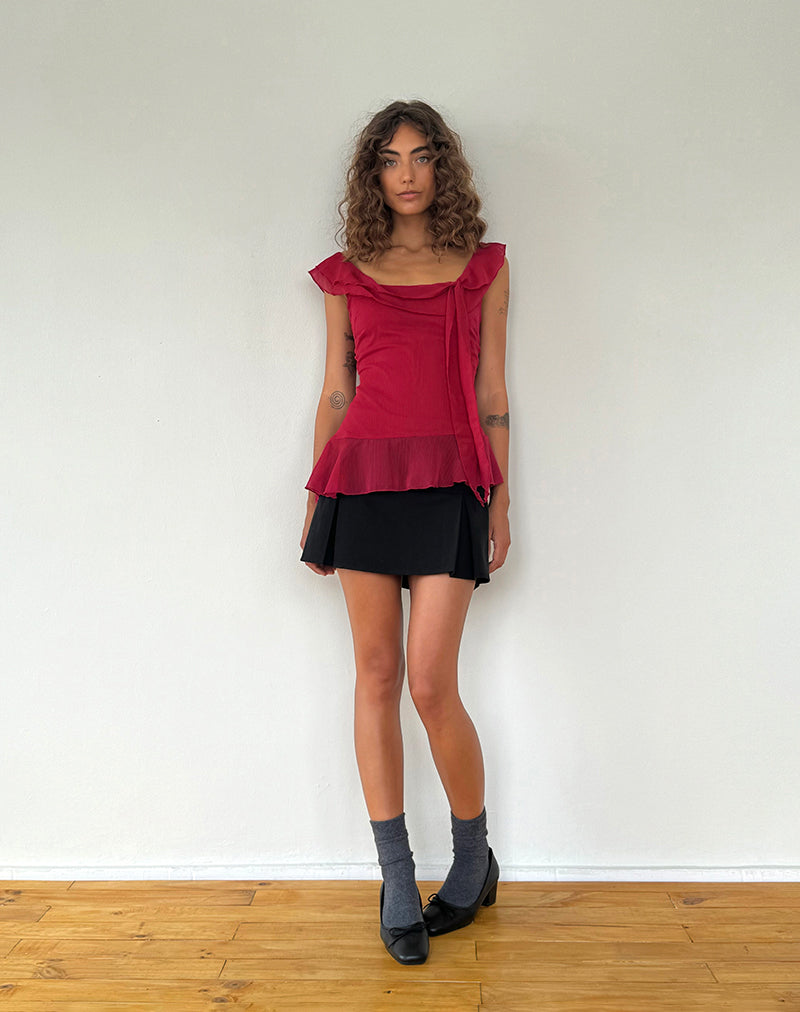 Afbeelding van Piro Ruffle Longline Top in Bourgondië
