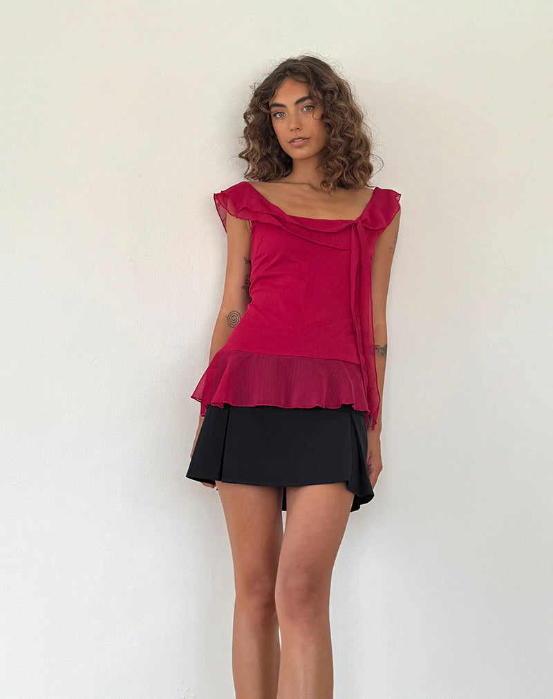 Afbeelding van Piro Ruffle Longline Top in Bourgondië