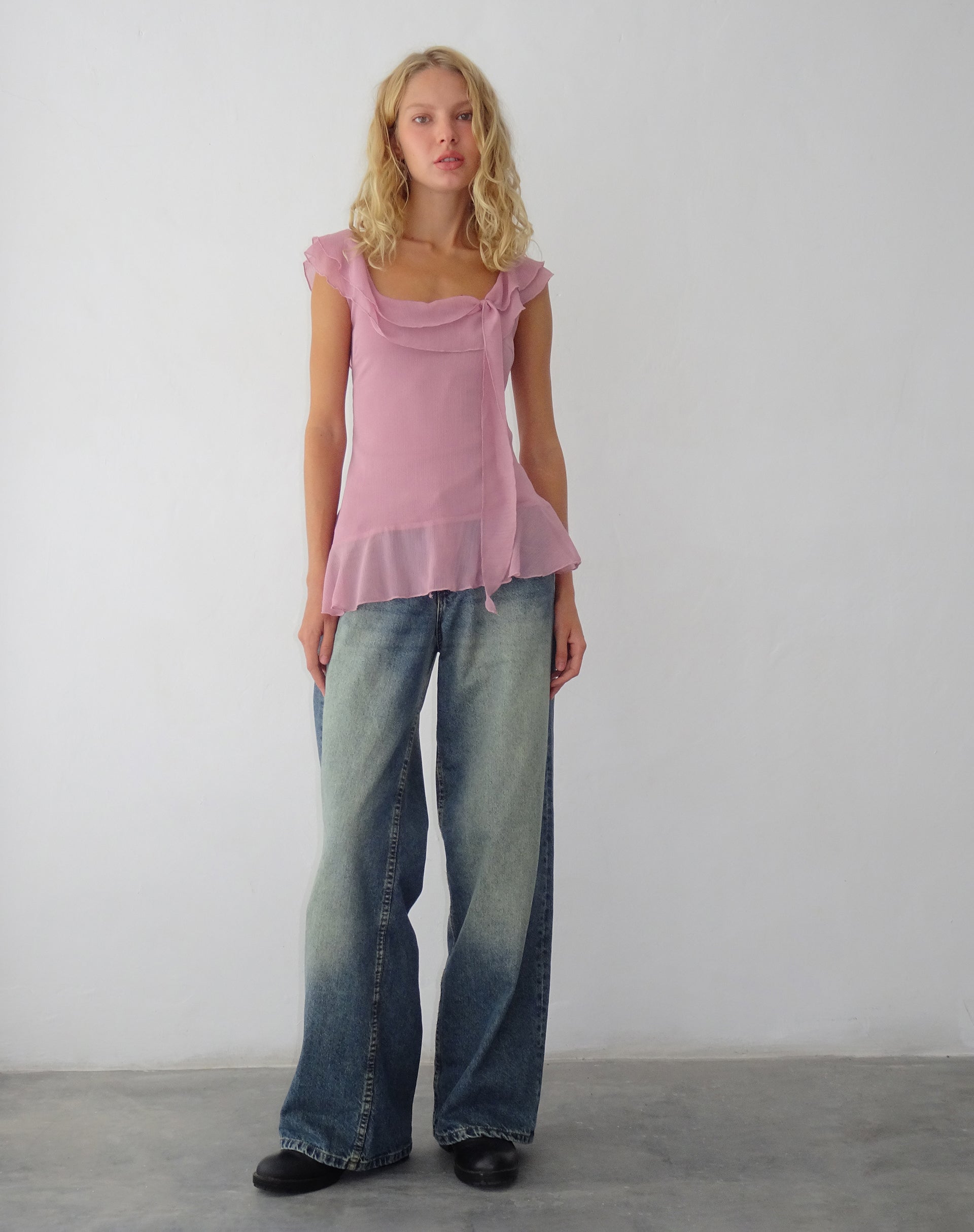 Afbeelding van Piro Ruffle Longline Top in Light Plum