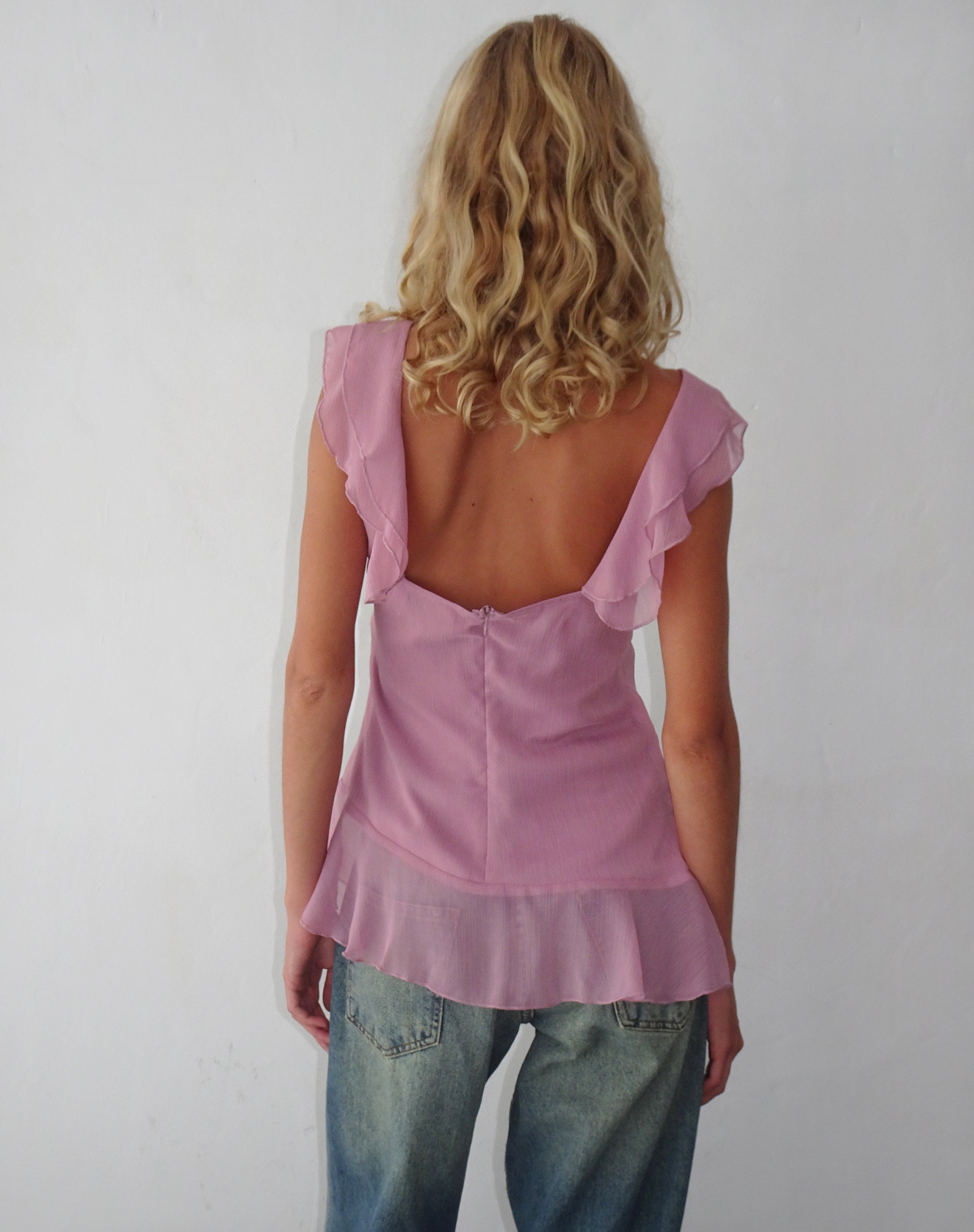 Afbeelding van Piro Ruffle Longline Top in Light Plum