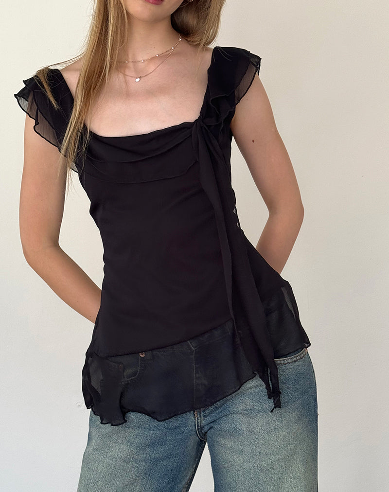 Afbeelding van Piro Top in Chiffon Zwart